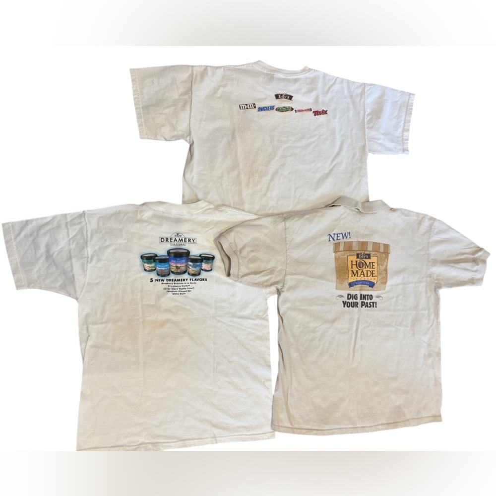 90s 3PC EDYS ICE CREAM PROMO SHIRTS MARS CANDY DREAMERY & HOMEMADE FLAVORS SZ L